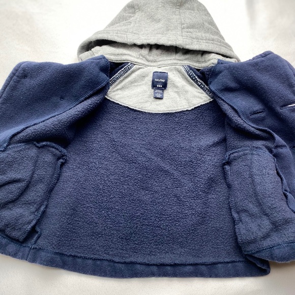Baby Gap Toddler Boys Dark Blue Double Breasted Hooded Fleece Jacket 12-18 M - Picture 5 of 16